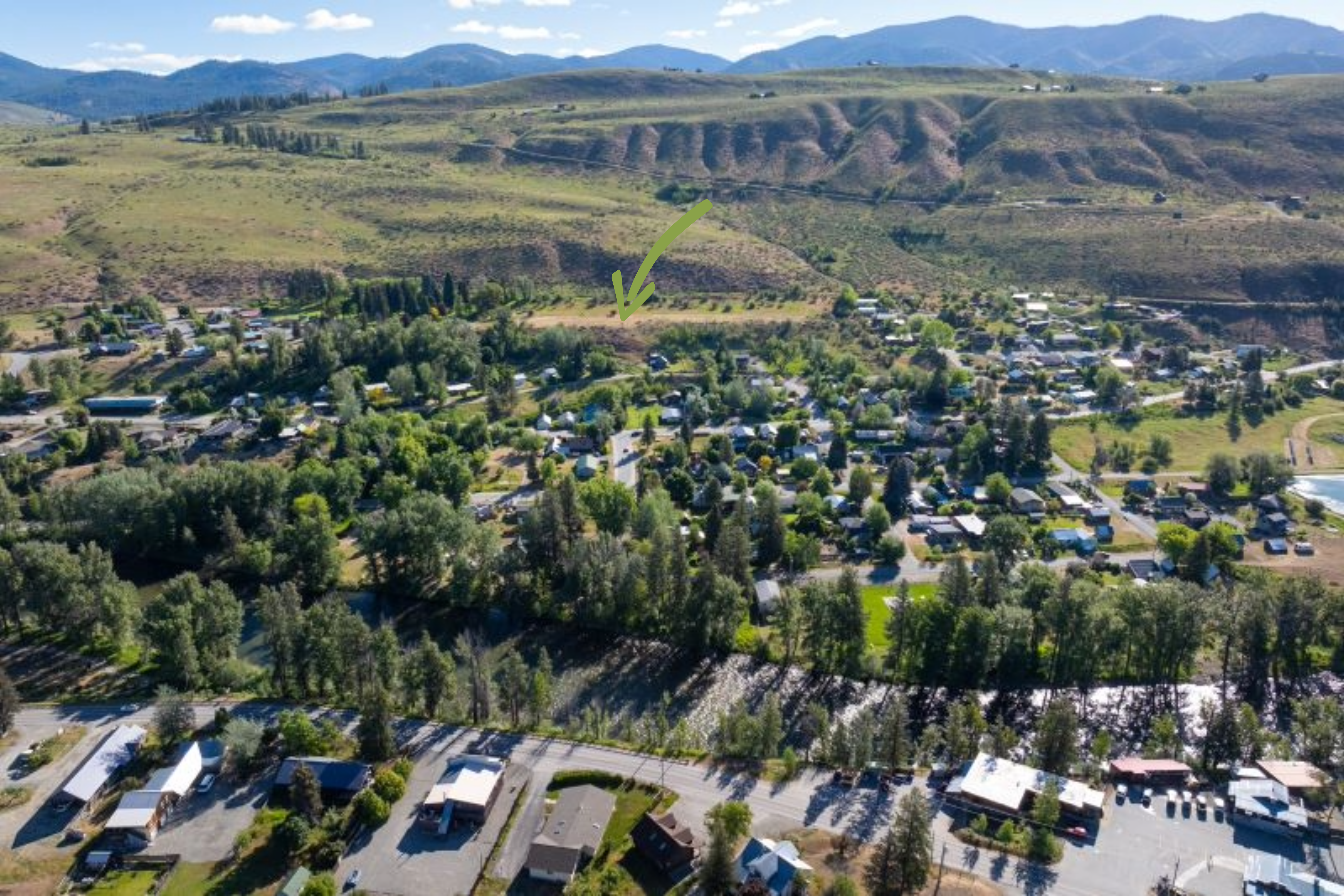 Larkspur Flats at a distance with arrow